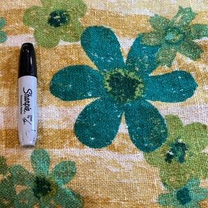 2 pieces available 5th Ave Designs green printed linen Olive and teal. 70’s? 401